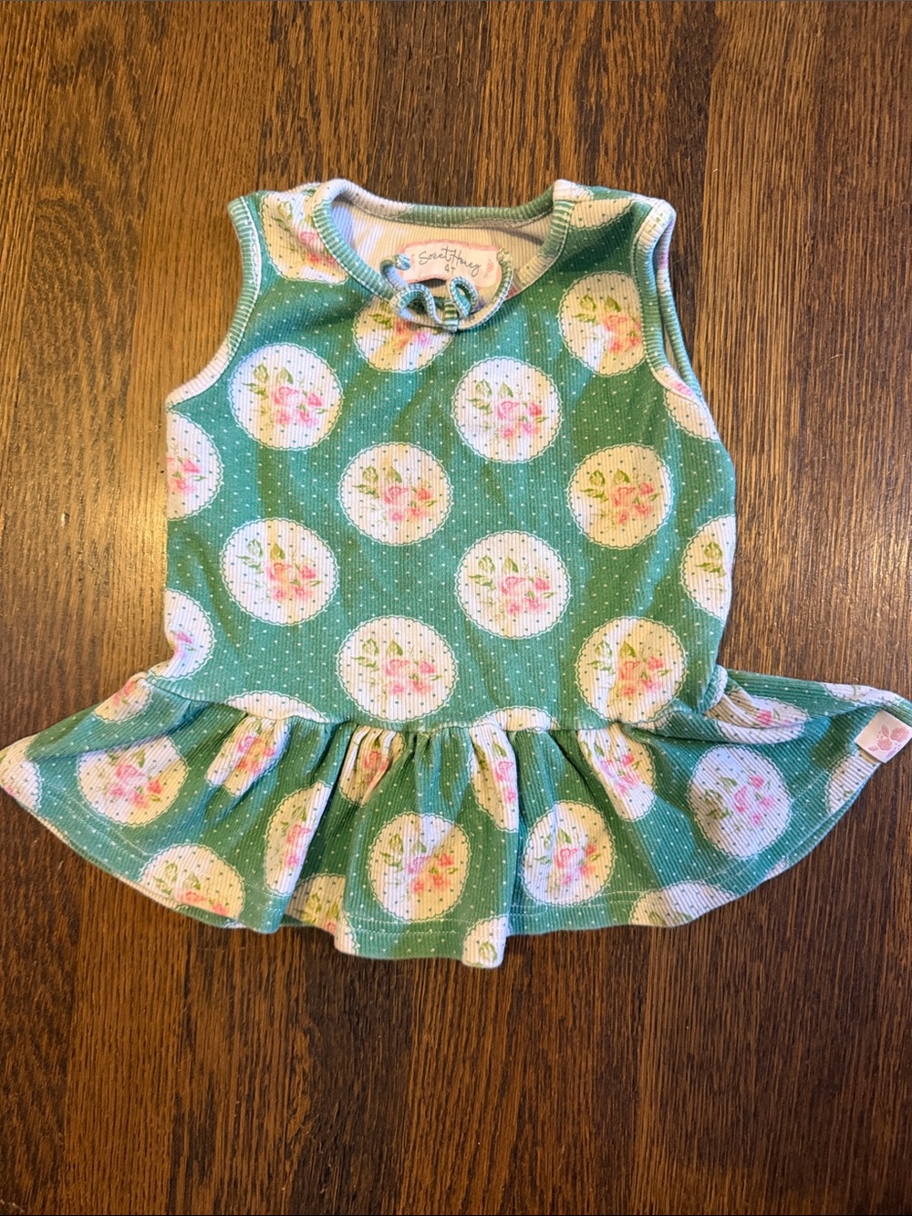 SweetHoney Green Floral Polka Dot Peplum Tank Top